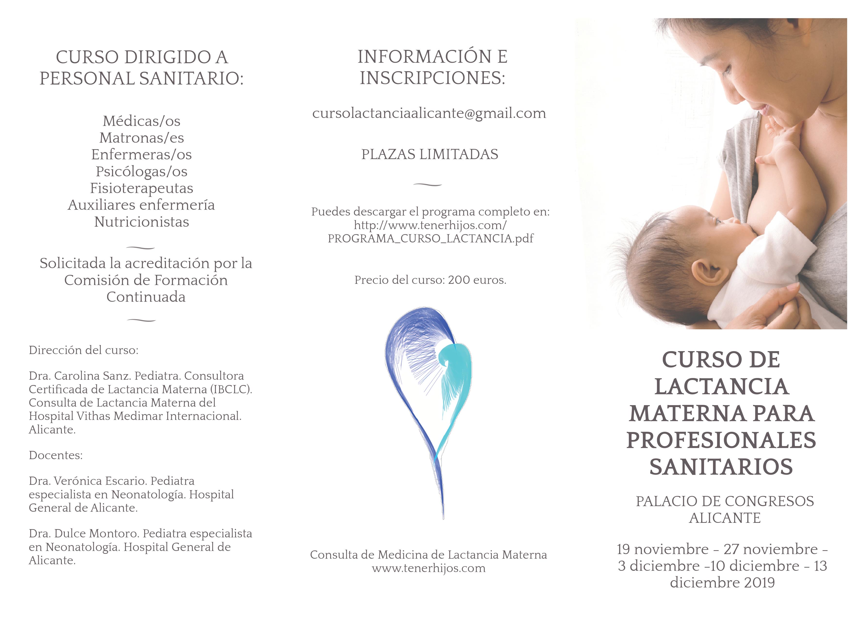 Curso lactancia materna profesionales sanitarios Alicante